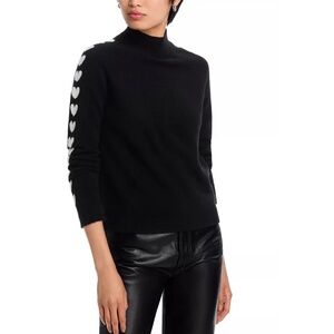 Aqua Black Turtleneck Sweater with White Heart Accents